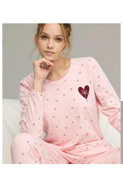 XORVİO Women's Light Pink Seasonal Casual Home Wear Long Sleeve Pajama Set