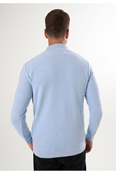 Felix Hardy Erkek Mavi Fermuarlı Triko Hırka