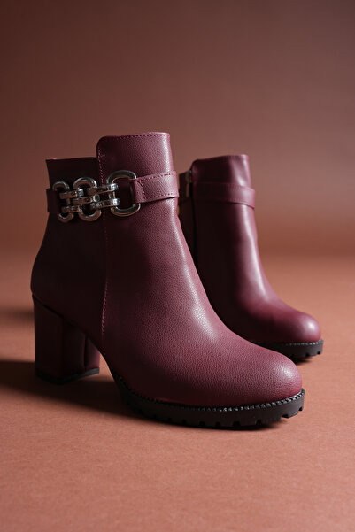 AUREA MILANO Kadın Zincirli Fermuarlı Günlük Kullanımlı Kısa Topuklu Bot Ayakkabı