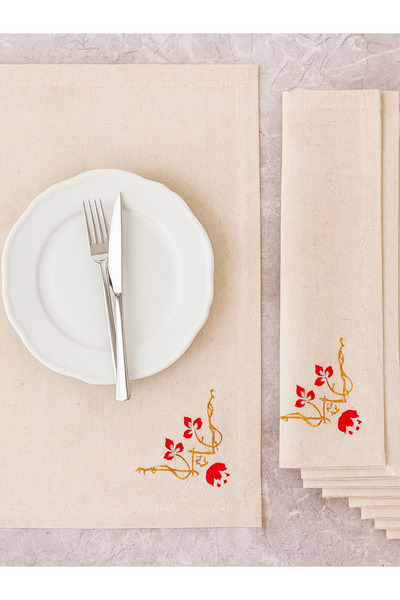 Misue Handmade Embroidered American Tablecloth and Runner Set 100% Cotton, 13 Piece Tableware, 12 Placemats + 1 Runner