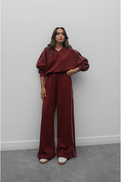 Havoş Bordó csíkos részletezett modális tréningruha szett