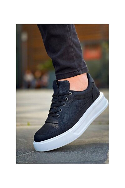 gizlitopuk Boy Uzatan 7 cm Gizli Topuklu Siyah Beyaz Erkek Spor Ayakkabı GT00400