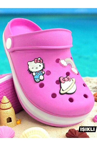 MARKABONİ Hello Kitty Kız Çocuk Kaymaz Taban Işıklı Pembe Terlik Havuz Plaj S...