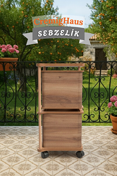 CremigHaus Ahşap Sebzelik Geleneksel Tasarım Kare 2 x 7 lt Kapasiteli Kemençe...