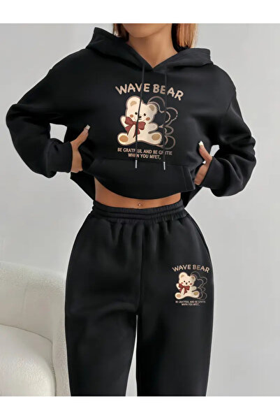 macklin Γυναικείο σετ φόρμας με κουκούλα με στάμπα με αρκουδάκι, oversize, 3 ...