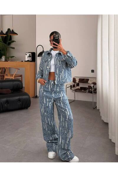 Tulipabutik Patterned Denim Suit