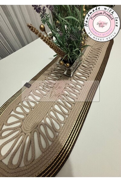 DOUBLE KNOT DESİGN Tress Runner, 110x32cm, El Yapımı Salon /Sehpa Örtüsü, Runner, Mutfak Masa Örtüsü,