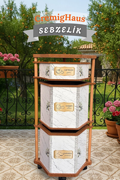 CremigHaus Ahşap Sebzelik Geleneksel Tasarım Altıgen 2 x 7 lt + 3 lt Kapasite...