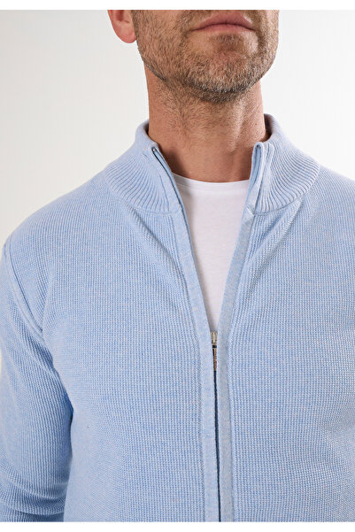 Felix Hardy Erkek Mavi Fermuarlı Triko Hırka