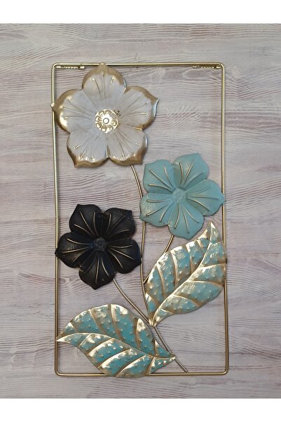 Firuze Hediyelik Ferforje çiçek temalı dikdörtgen duvar pano, duvar dekor, me...