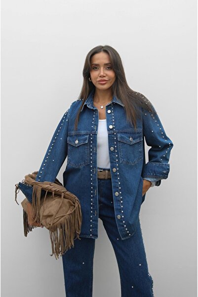 Havoş Blue Staple Detailed Shirt Pants Denim Suit