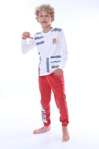 Yağmur Giyim İsobgi̇v Alone Patterned 100% Cotton Boys Pajama Set 7-11Years 24038