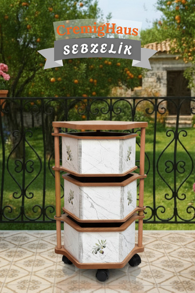 CremigHaus Ahşap Sebzelik Geleneksel Tasarım Altıgen 3 x 5 lt Kapasiteli Beya...