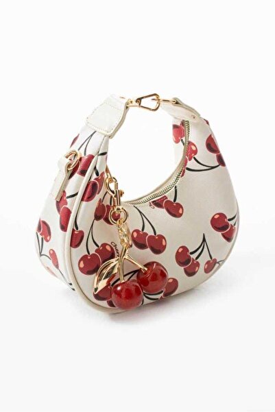 Adox Çanta ALİSO KİRAZ DESENLİ KİRAZ CHARM HEDİYELİ KADIN OMUZ ÇANTASI