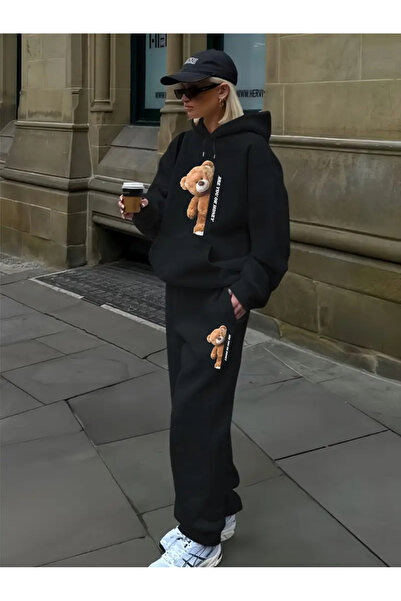 macklin Set de trening cu glugă oversize cu 3 fire, cu imprimeu cu ursuleț dr...