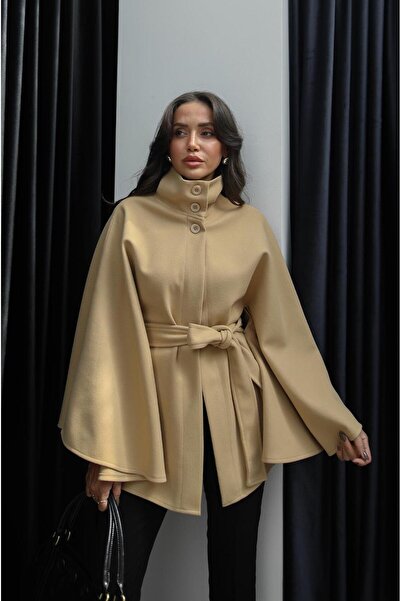 Havoş Camel Belted Cashmere Poncho