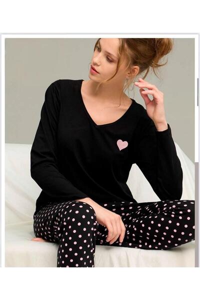 XORVİO Women's Black Seasonal Casual Home Wear Long Sleeve Pajama Set