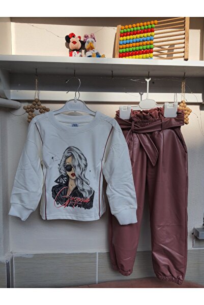EKNKİDS Girl's Suit with Leather Pants