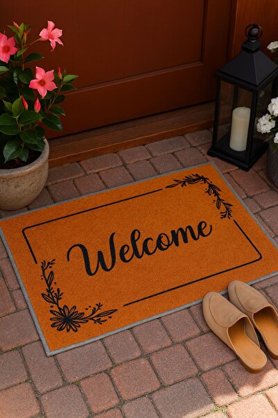 CasaPetra Kapı Önü Paspası Dekoratif Welcome Tasarımlı Kaymaz Tabanlı Paspas