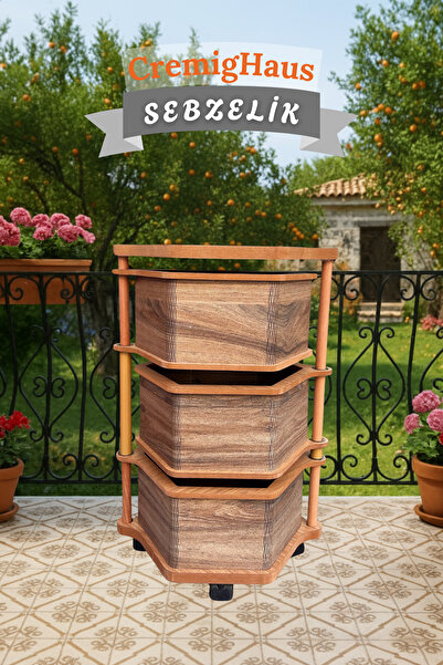 CremigHaus Ahşap Sebzelik Geleneksel Tasarım Altıgen 3 x 5 lt Kapasiteli Keme...