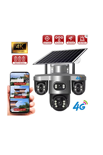 OEM Triple Surveillance Camera with All 3 Rotating Cameras in the App, 4G SIM (not included), Gray