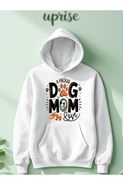 Vordevia Hanorac Dog Mom cu imprimeu din bumbac cu supradimensionat fire