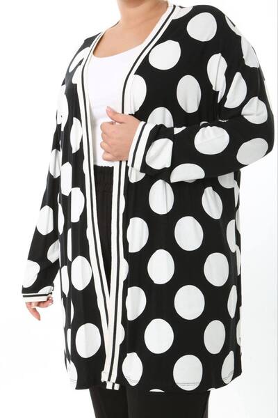 Butik Nilyam Women's Plus Size Stripe Detailed Patterned Long Sleeve Stretchy Viscose Cardigan 25004