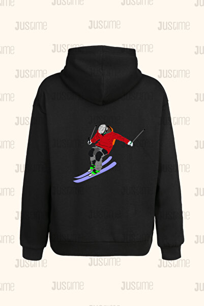 Justime سترة بقلنسوة سوداء للجنسين بطباعة خلفية من Design Skater - خيطان - هودي