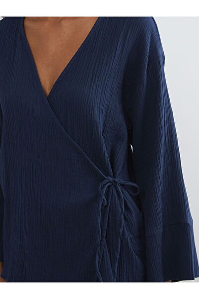 LC Waikiki Lcw Vision Double-Breasted Collar Textured Muslin Women's Kimono