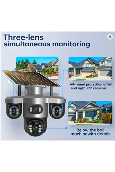 OEM Triple Surveillance Camera with All 3 Rotating Cameras in the App, 4G SIM (not included), Gray