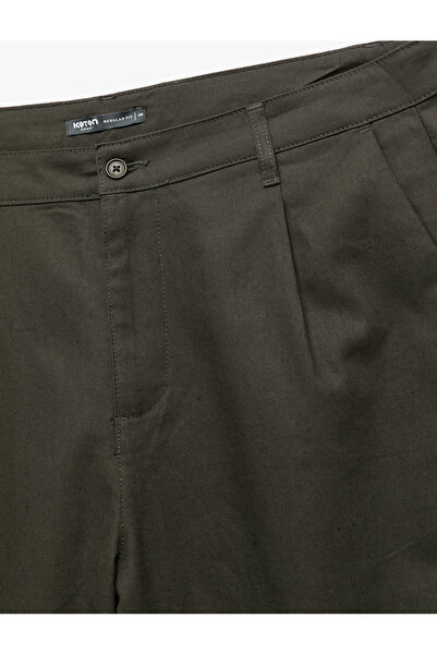 Koton Cep Detaylı Düğmeli Pamuk Keten Karışımlı Pileli Kumaş Pantolon