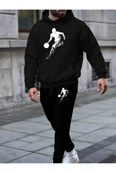 macklin Set de trening cu glugă oversize cu 3 fire cu imprimeu de baschet pen...