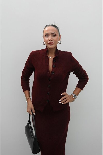 Havoş Bordo Wise Cardigan Skirt Set