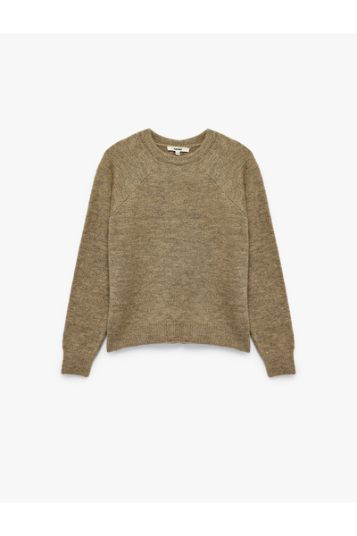 Koton Основен трикотажен пуловер с дълги ръкави и деколте