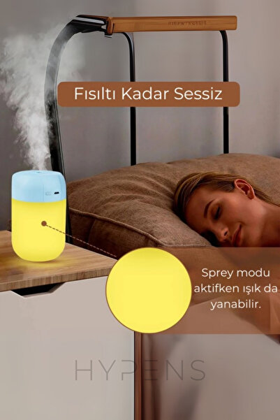 HYPENS Gece Lambalı LED Hava - Oda- Araç Nemlendirici Buhar Makinesi Sessiz Aroma Difüzör Çok Fonksiyonlu