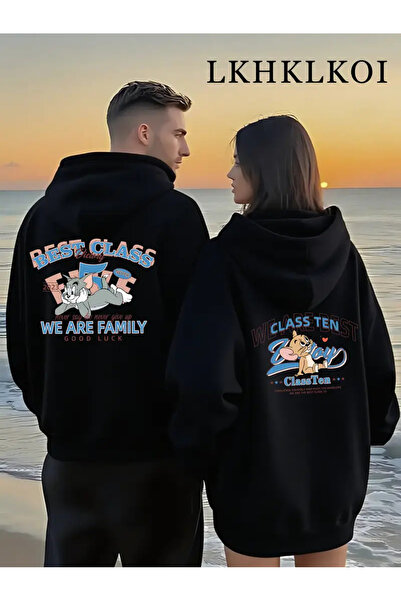 macklin Set de 2 hanorace cu glugă cu design special imprimat pentru cuplu iu...