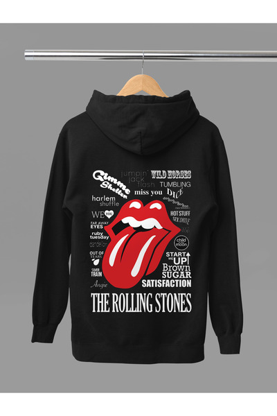 MAGORS Hanorac rock cu glugă, cu mânecă lungă, din bumbac, cu imprimeu Rolling Stones, cu 3 fire