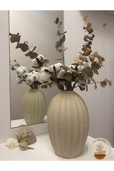 DygArtHome Seramik Dikey Desenli Dokulu Kavun Vazo (23 cm )