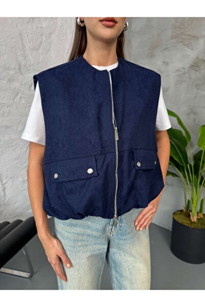 Elif Özbey Butik Синій дизайн замшевий жилет