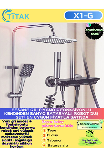 teknotrust Gri Akıllı Dijital Çok Fonksiyonlu Robot Duş Seti, Kendinden Banyo...