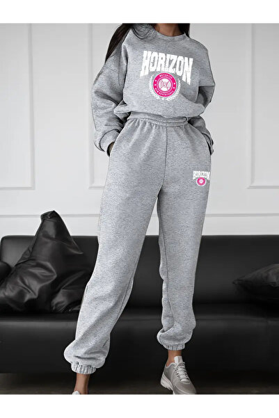 macklin Unisex Men's and Women's Horizon Printed 3 Thread Crew Neck Tracksuit Set