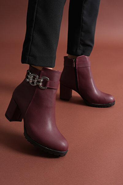 AUREA MILANO Kadın Zincirli Fermuarlı Günlük Kullanımlı Kısa Topuklu Bot Ayakkabı