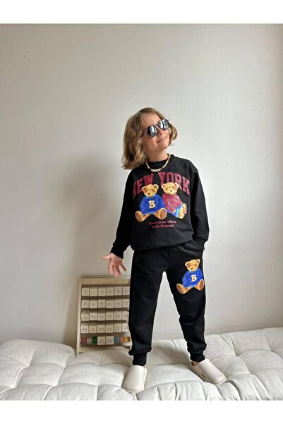 YİGİT BUTİK طقم ملابس للأولاد بأكمام طويلة مطبوع عليه دمية دب