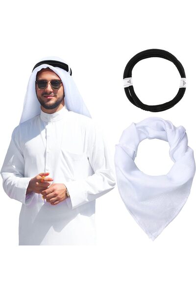 ZARORA Adult Men Arab Head Scarf Keffiyeh, Muslim Desert Keffiyeh Dubai Casual Headwear Scarf Neck Wrap Hea
