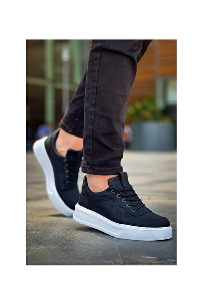 gizlitopuk Boy Uzatan 7 cm Gizli Topuklu Siyah Beyaz Erkek Spor Ayakkabı GT00400