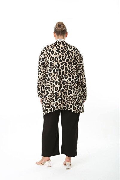 Butik Nilyam Women's Plus Size Stripe Detailed Patterned Long Sleeve Stretchy Viscose Cardigan 25003