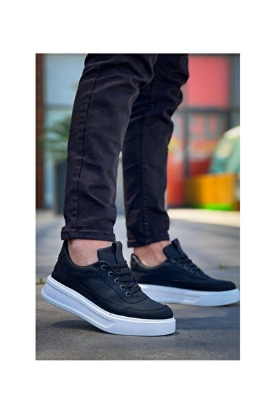 gizlitopuk Boy Uzatan 7 cm Gizli Topuklu Siyah Beyaz Erkek Spor Ayakkabı GT00400