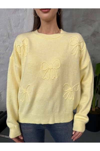 Elif Özbey Butik Yellow Bow Detailed Knitwear Sweater