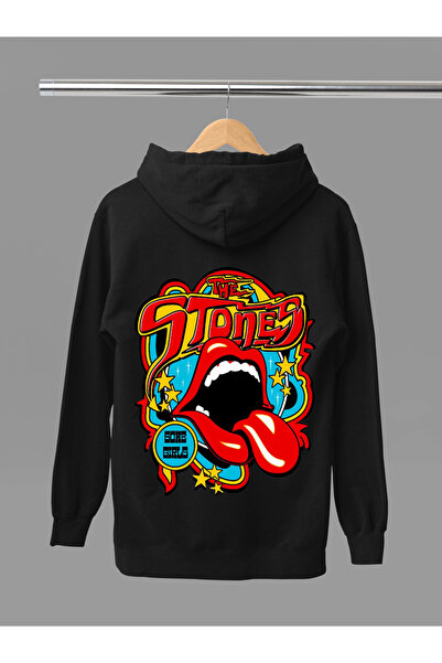 MAGORS Hanorac rock cu glugă, cu mânecă lungă, din bumbac, cu imprimeu Rolling Stones, cu 3 fire