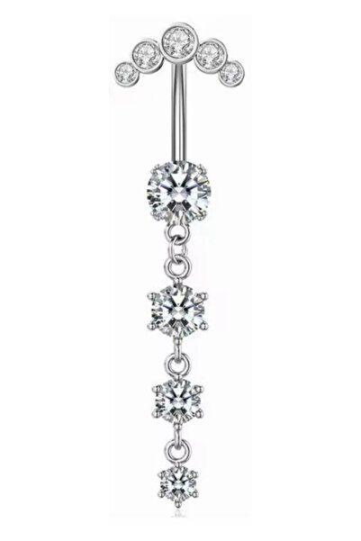 Blisse Piercing Kadın Gümüş Çift Taşlı Sıralı Sallantılı Cerrahi Çelik Göbek ...